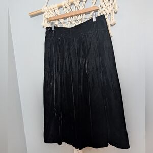 Vintage Velour Black A-Line Skirt Pleated Large Holiday Classic Timeless Midi